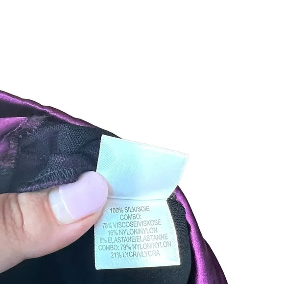 Vera Wang Bodycon Mini Dress Sleeveless Satin Tie Sleeve Draped Purple‎ Size 2 - Picture 14 of 14